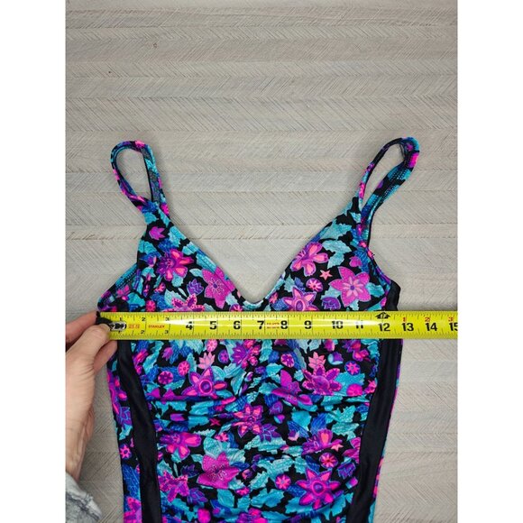 Vintage 80s Maxine Of Hollywood Womens Neon Floral One-Piece Swimsuit Size 12 - Picture 7 of 9